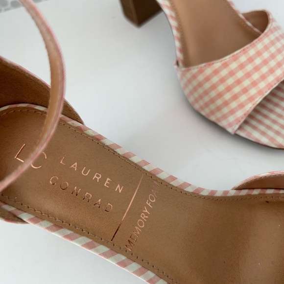 LC Lauren Conrad MemoryFoam Amberpink Gingham Ankle Strap Block Heel Size 8 - Picture 4 of 7